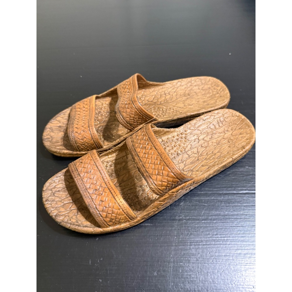 Pali Hawaii Classic Jesus Sandals Brown Double Strap Slide Women 11